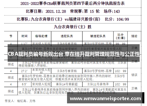 CBA裁判员编号新规出台 意在提升裁判管理规范性与公正性